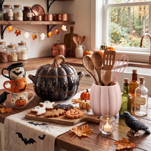 Fall Pumpkin Utensil Holder (Minimalist / White / Ceramic)