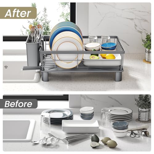 Dish Drying Rack for Small Kitchen Counter (Gray / 11" W x 15" L)