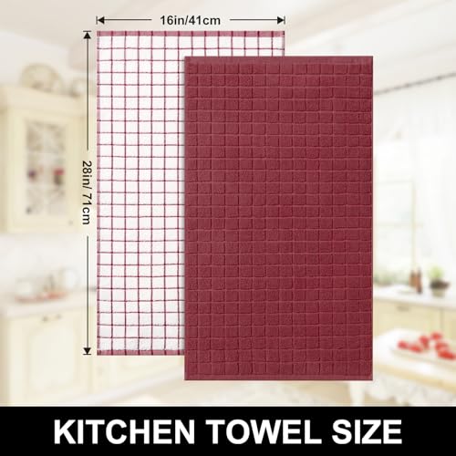 Large Premium Cotton Kitchen Towels 16"x 28" (Red / 16" X 28" - 8 Pack)