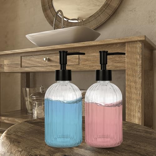 2 Pack Glass Soap Dispenser with Pump (Clear)