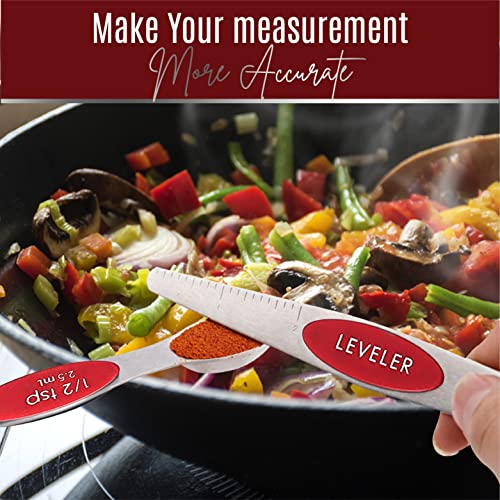 Magnetic Measuring Spoons Set of 9 Stainless Steel Dual (Red)