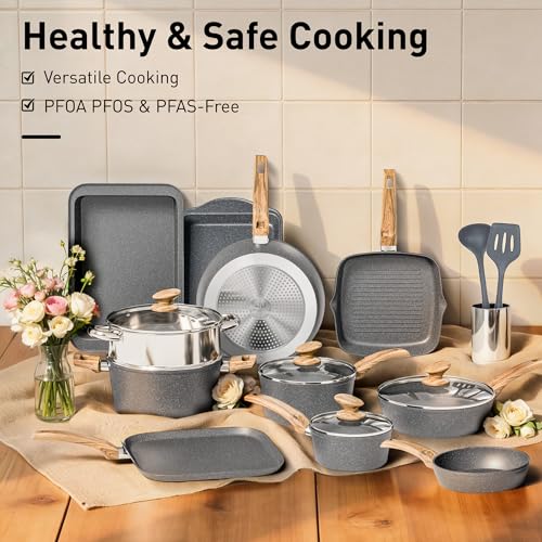 Pots and Pans Set (Bgrey / 17 PCS Cookware Set)