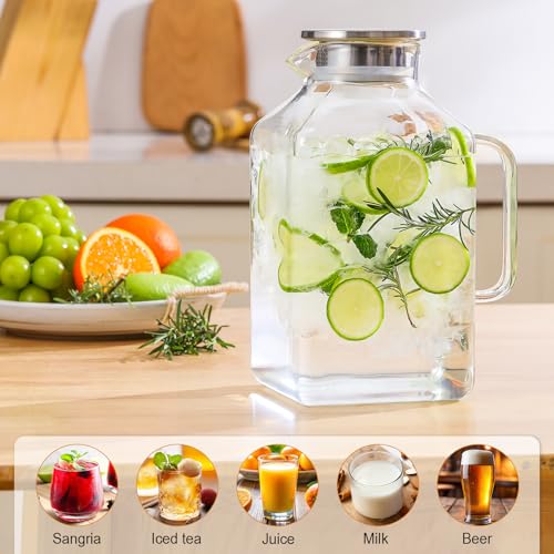 1 Gallon Square Glass Pitcher with Lid and Spout (Clear)