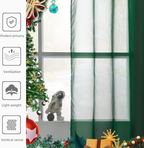 Solid Sheer Rod Pocket Curtain Voile Draperies 2 Panels White Beige Black Grey Coffee 52 Inch Width 96 Inch Long 1 Pair for Kitchen Bedroom Children Living Room Yard (Foliage Green / 52"W x 96"L (Pack of 2))