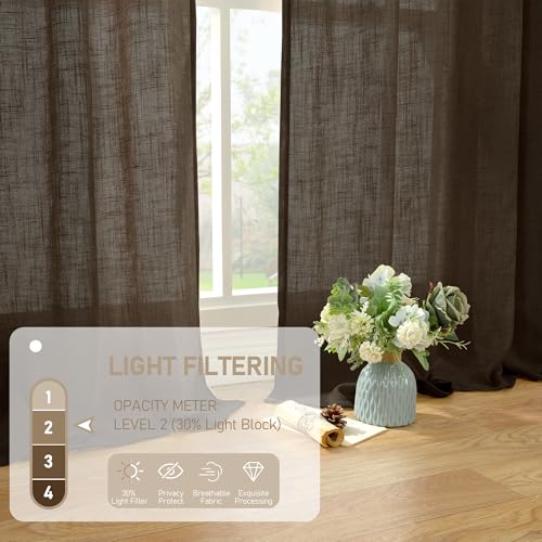 63 Inch Long Linen Curtains for Bedroom 2 Panels (52"W x 63"L (Pack of 2) / Dark Brown)