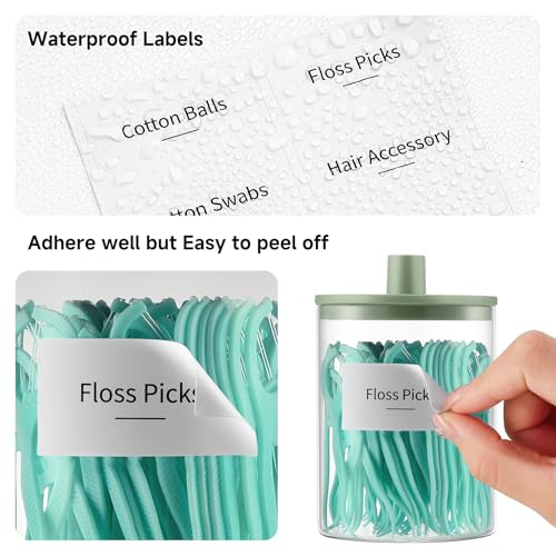 Glass Qtip Holder Dispenser for Bathroom (Green / 2 Pack)