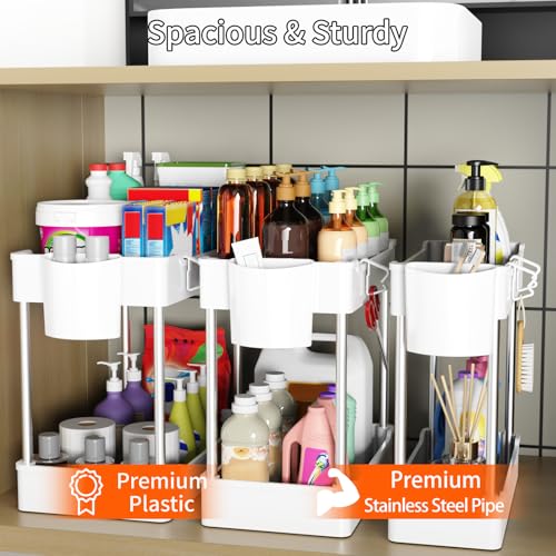 3 Pack Under Sink Organizer Bathroom and Storage Cabinet (3 Pack / White)