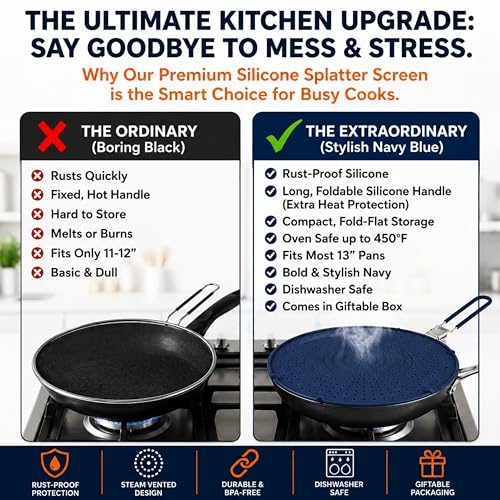 Silicone Splatter Screen for Frying Pan (13 inch / Navy Blue)