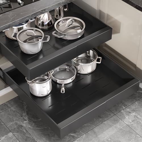 2 Pack Pull Out Cabinet Organizer 22" Deep (Black / 22"D x 12.3"-20.5"W(2Pack))