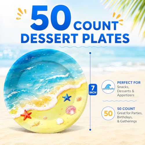 50 Pcs Beach Party Plates