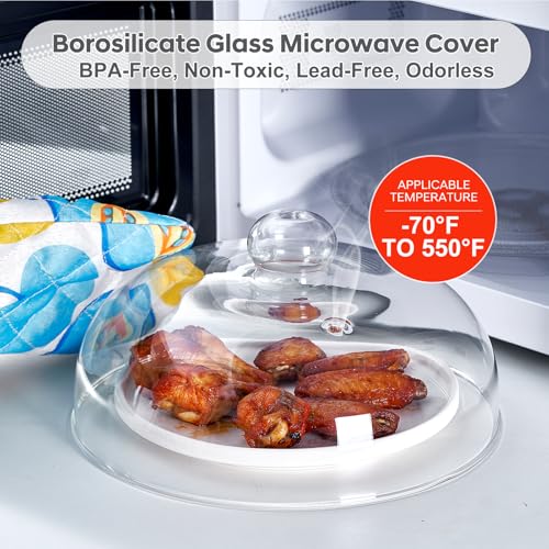 Light 10 Inch Borosilicate Glass Microwave Splatter Guard Cover for Food