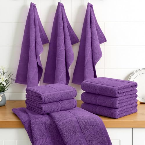 100% Cotton Kitchen Towels 18"x28" (Purple / 18 x 28 - 6 Pack)