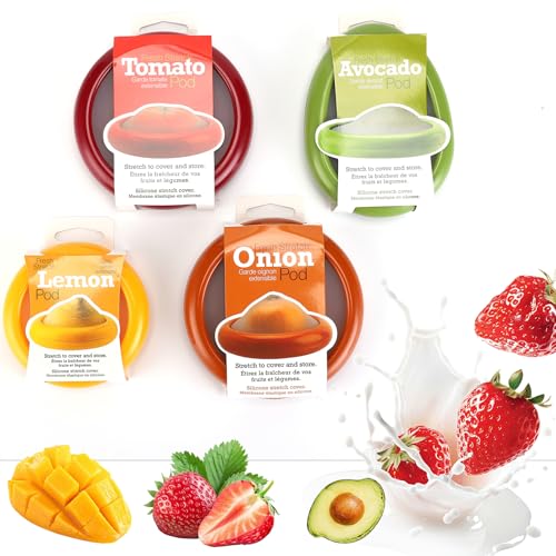 Set of 4 Reusable Fruit and Veggie Savers (Red & Yellow & Orange & Green)