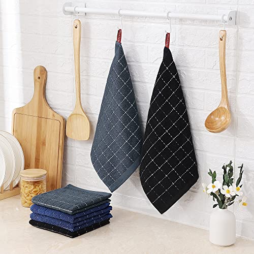 100% Cotton Terry Kitchen Dish Cloths (Navy+grey+black / 12 X 12 - 6 Pack)