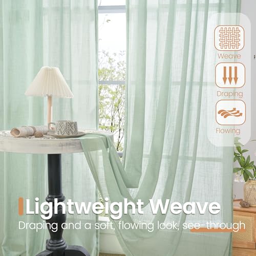 Light Green Linen Curtains 45 Inch Length (Sage Green / 30"W x 45"L (Pack of 2))