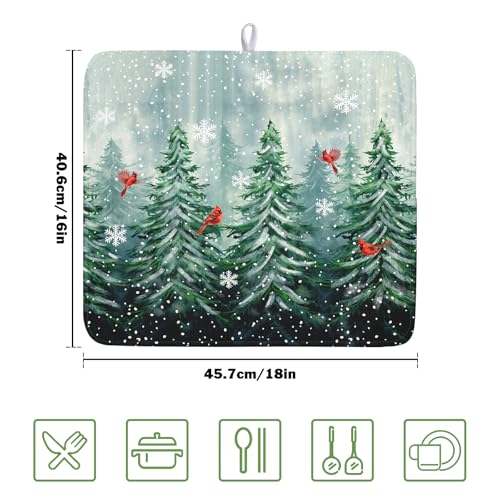 Welcome Winter Pines Tree Dish Drying Mat (Winter Pines Tree / 16" x 18")
