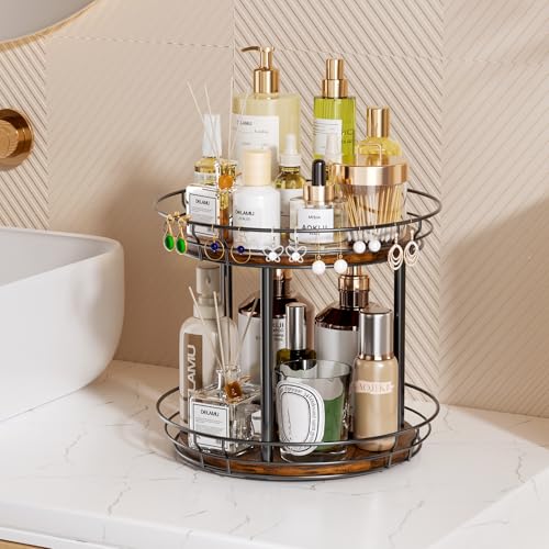 2 Tier Lazy Susan Turntable Rotating Spice Rack Organizer for Cabinet (12in - 2Tier)