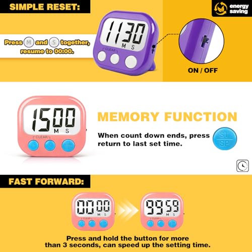 Digital Timer for Kids Classroom Timers for Teachers 2 Pack Pink Purple (Pink Purple)