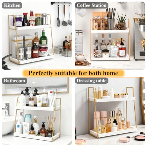Coffee Bar Organizer for Countertop (White+gold)