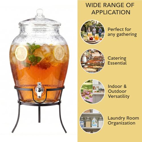 Glass Beverage Drink Dispenser with Metal Rack Stand (2.64 Gallon)