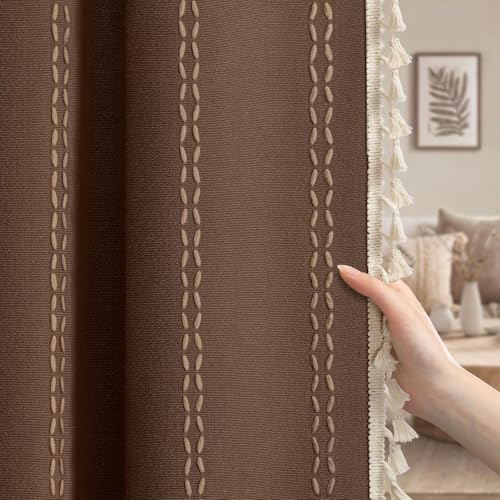 Brown 100% Boho Blackout Curtains 84 Inch 2 Panels with Tassels (Brown / 52"W x 84"L (Pack of 2))