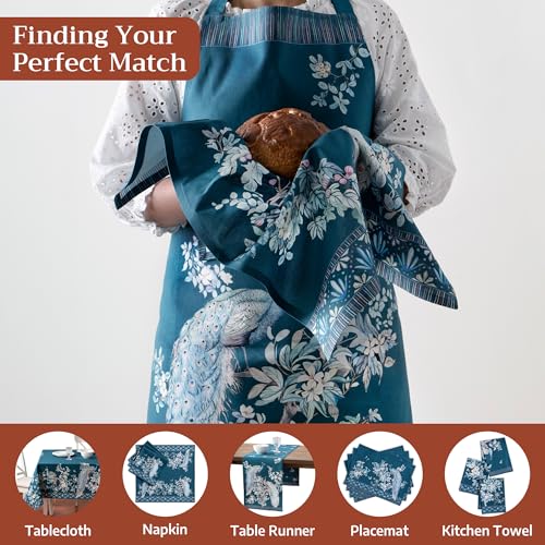 Aprons for women with Pocket 100% Cotton Pack of 1 (011 - Peacock Utopia - Deep Sea)