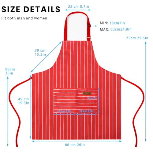 Adjustable Bib Apron with 2 Pockets Chef Cooking Kitchen Restaurant Aprons for Women Men (Red Wide)