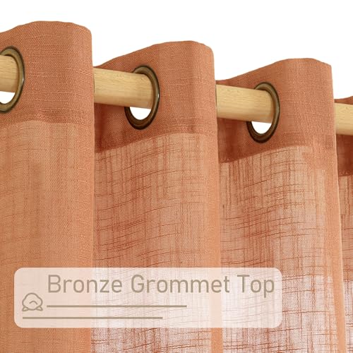 Burnt Orange Linen Curtains for Living Room 90 Inches Long 2 Panels (52"W x 90"L (Pack of 2) / Burnt Orange)