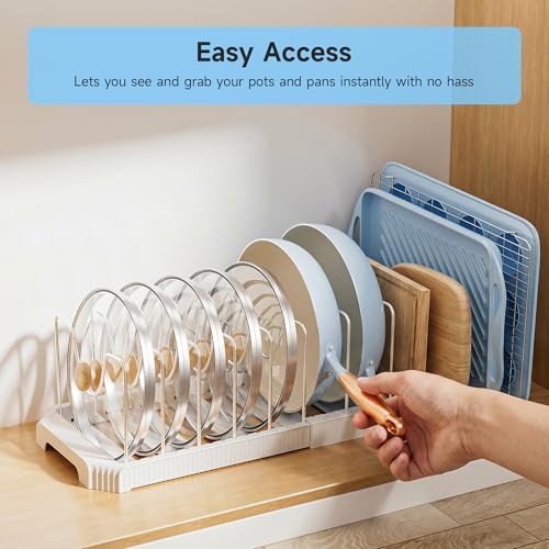Pots and Pans Organizer under Cabinet (White / 12 Adjustable Dividers)