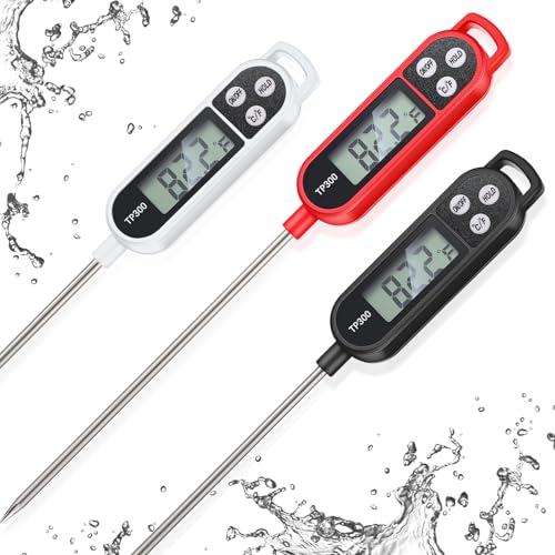 3 Pcs Instant Read Meat Thermometer Long Probe (Black, White, Red)