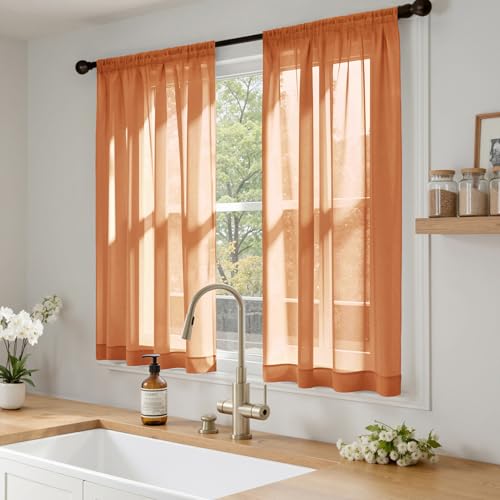 Fall Orange Sheer Curtains 63 Inches Long 4 Panels 42 x 63 Inches (42"W x 63"L (Pack of 4) / Orange)