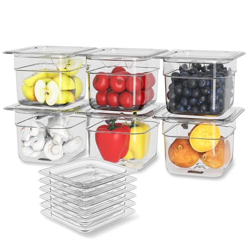 6 Pack NSF Polycarbonate Food Pans with Lids (6 PCS / 4'' Deep)