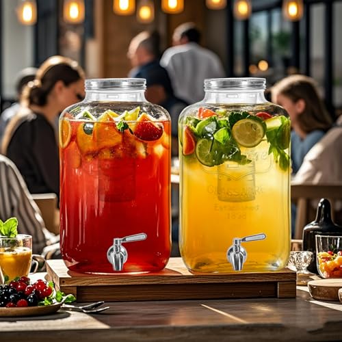 2 Gallon Glass Drink Dispenser with Stainless Steel Spigot (2 Gallon)