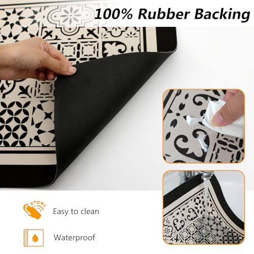 Coffee Mat Dish Drying Mat Hide Stain High Absorbent Bar Mat for Countertops Easy Clean (Black Boho / 24" x 16")