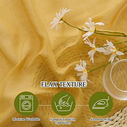 Semi Sheer Curtains Flax Linen Texture (52"W x 84"L (Pack of 2) / Citrine)