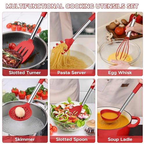 15 Pcs Silicone Cooking Utensils Set (Red)