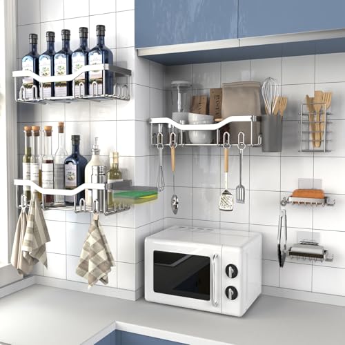 Shower Caddy Adhesive Shower Organizer 8 (Silver / 8-Piece Set)