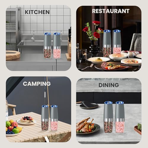 Battery Operated Salt And Pepper Grinder Set 2 Pack (Battery/2pcs/LightGrey)
