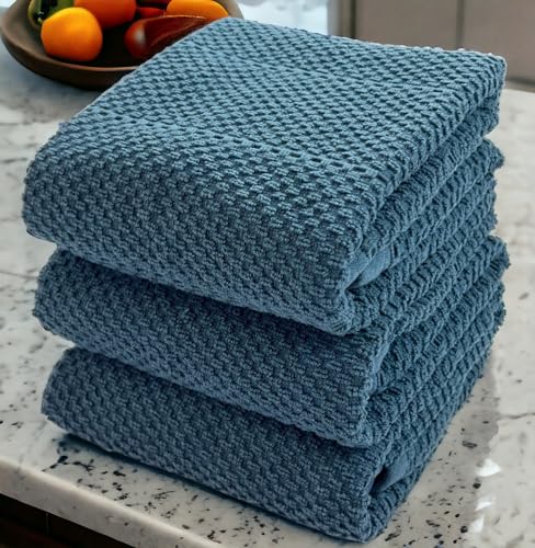 Teal Dark Blue Kitchen Hand Dish Towels (Teal Texture)
