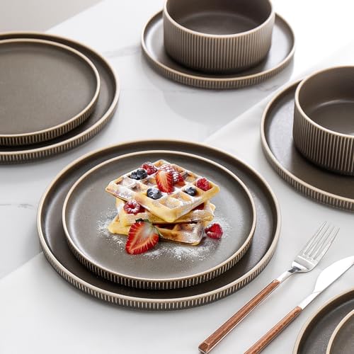 Stoneware Dinnerware Sets for 4 (Matte Green / 4-Set(12pcs))