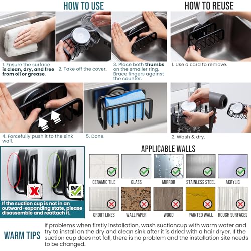 Black Sponge Holder for Kitchen Sink with Strong Suction Cup (5.1" x 2.3" / Black)