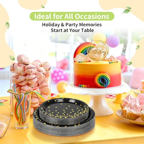 Black and Gold Paper Plates (Black Gold Dot / 50 Count (25-9" & 25-7"))