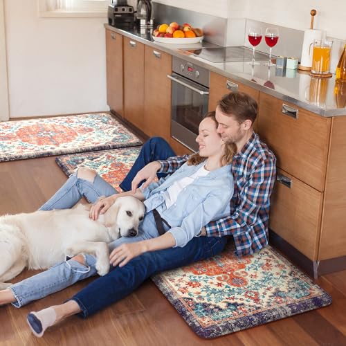 Anti Fatigue Kitchen Mat (Orange/Blue/Multi / 17.3" x 47"+17.3" x 29"--0.47 inches)