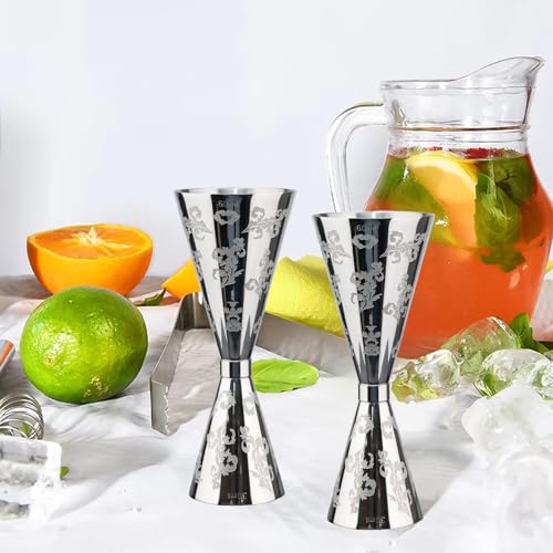 Stainless Steel 30ml 60ml Bartending Cocktail Jigger Measuring Cup (1 count / Sliver Etched)