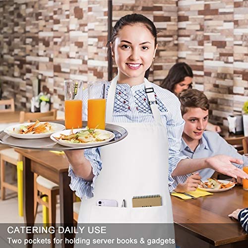 2 Pack Bib Aprons with 2 Pockets Cooking Chef Kitchen Apron for Women Men (White)