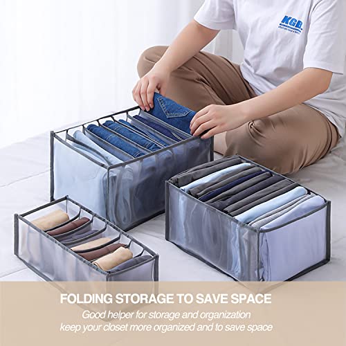 Wardrobe Clothes Organizer 7 Grids Portable Closet Organizer Mesh Separation Storage Box Foldable Closet Drawer Organizer for Underwear Socks Scarves Leggings (Grey / 4 Leggings Grid)