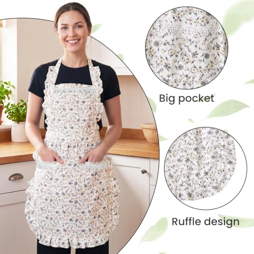 Cute Aprons for Women with Pockets (Green/Floral)