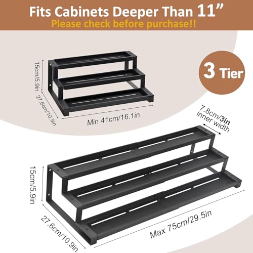 Expandable Spice Rack Organizer for Cabinet (Large-Black - Fits 10.9" Deep Cabinet)