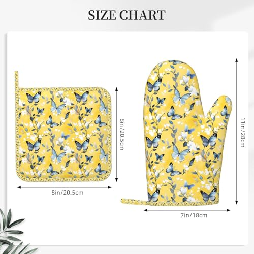 Oven Mitts and Pot Holders Watercolor Pastel Butterfly Flower Silicone Kitchen Accessories Set of 4 Heat Resistant Long Gloves Potholder Non (A0995)