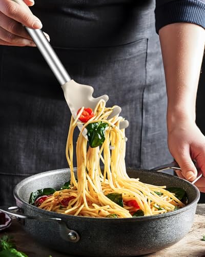 Silicone Spaghetti Spoon and Pasta Tong (Khaki)